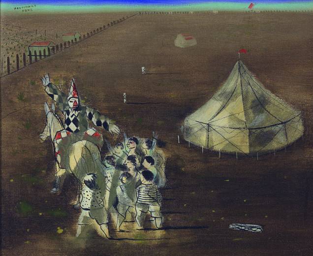 A paisagem árida, uma marca da suas obras, também aparece na tela “Circo”, de 1942