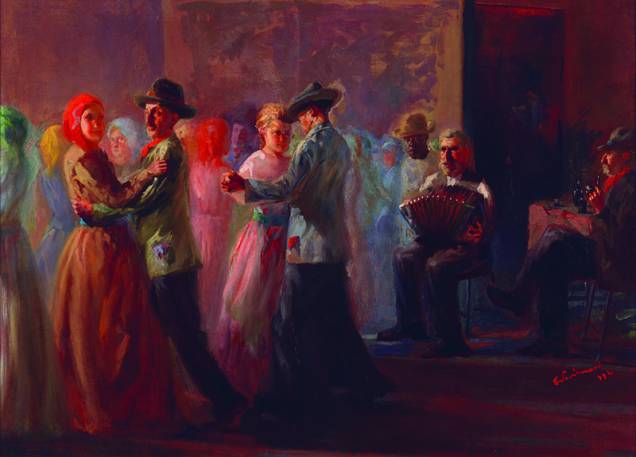Primeira obra presente na mostra, “Baile na Roça” foi feito em 1924, quando Portinari tinha apenas 22 anos