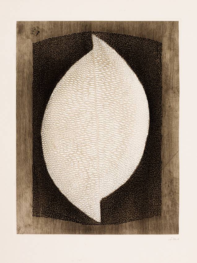 Uma das 137 gravuras de Arthur Piza expostas: textura e alto-relevo