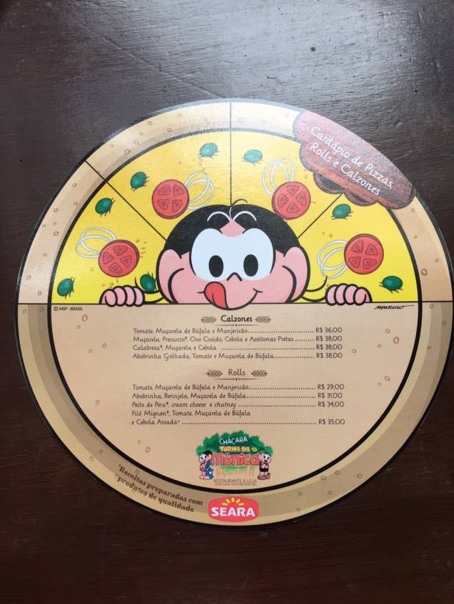 Menu de pizzas: 23 sabores inspirados nos personagens da Turminha