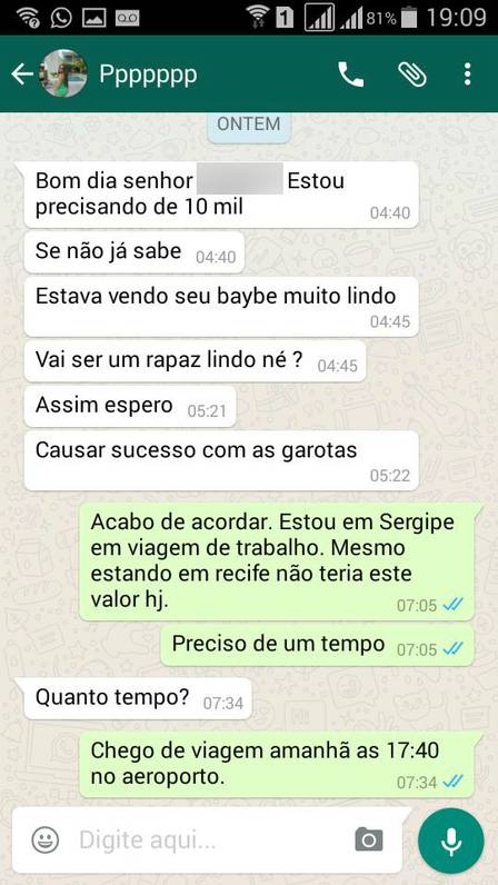 O diálogo entre Iane e o cliente foi divulgado pela polícia