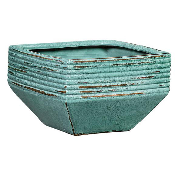 8. Cachepot Cerâmica Pirâmide Quadrado Azul: R$ 53,90 8. Cachepot Cerâmica Pirâmide Quadrado Azul: R$ 53,90