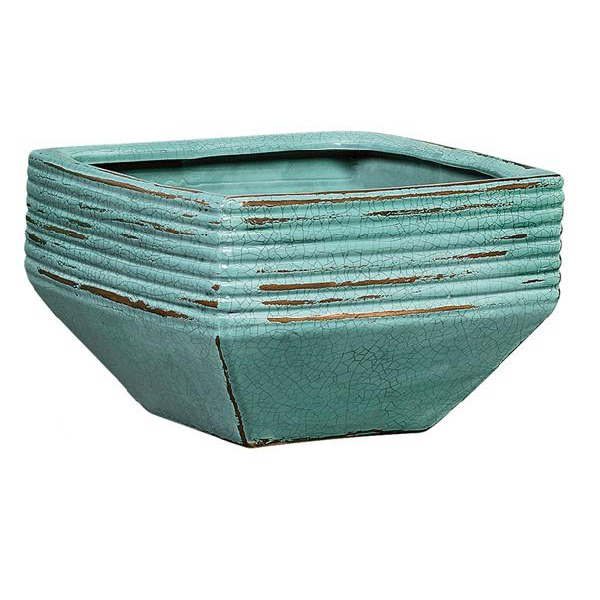 8. Cachepot Cerâmica Pirâmide Quadrado Azul: R$ 53,90