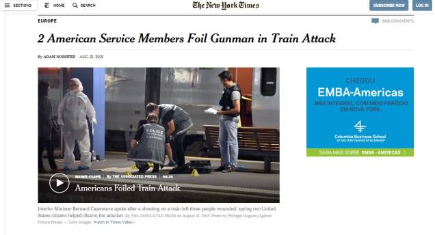 	The New York Times: americanos rendem atirado em ataque a trem