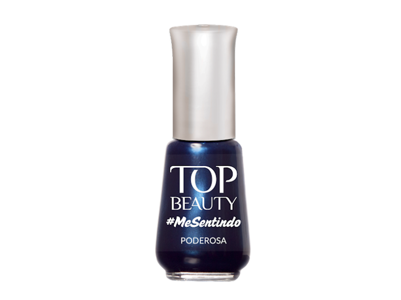 Esmalte, cor Poderosa, da Top Beauty. A coleção #Me Sentindo apresenta 8 cores para embelezar as unhas. O esmalte azul tem proposta mais ousada, acabamento cintilante e fórmula que seca mais rápido. Preço: 3,80 reais