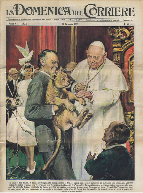 Em ilustração de sua visita ao papa Giovanni XXIII na capa do jornal La Domenica del Corriere