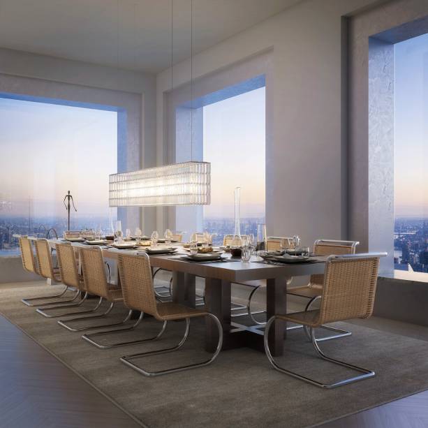 Sala de jantar na penthouse: apartamentos de 767 metros quadrados e pé-direito de 3,8 metros a partir de 95 milhões de dólares