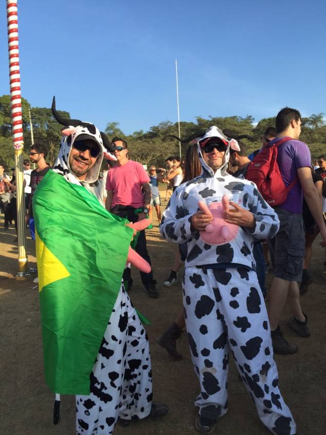 Amigos se divertem vestidos como vacas