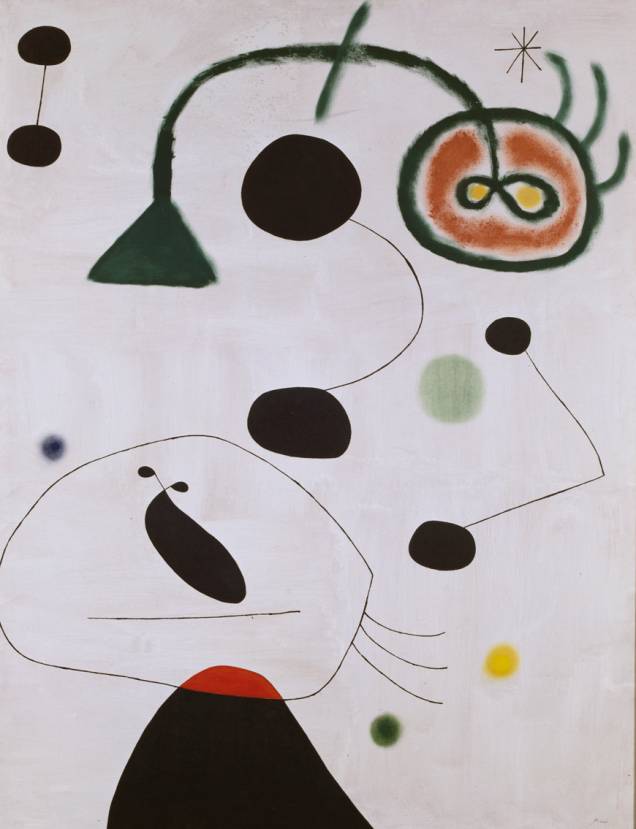 Personagem e Pássaro na Noite (1945), de Joan Miró