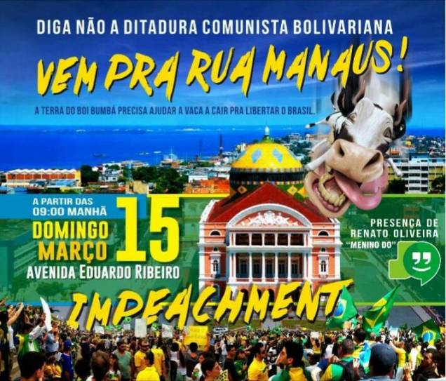 Convocação para protesto em Manaus tem "presença vip" do Menino do Jô e chama presidente de vaca