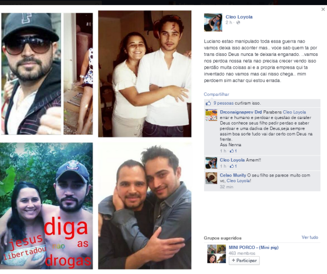 Cleo Loyola pede desculpas para o ex-marido, o cantor sertanejo Luciano, em seu perfil pessoal Cleo Loyola pede desculpas para o ex-marido, o cantor sertanejo Luciano, em seu perfil pessoal