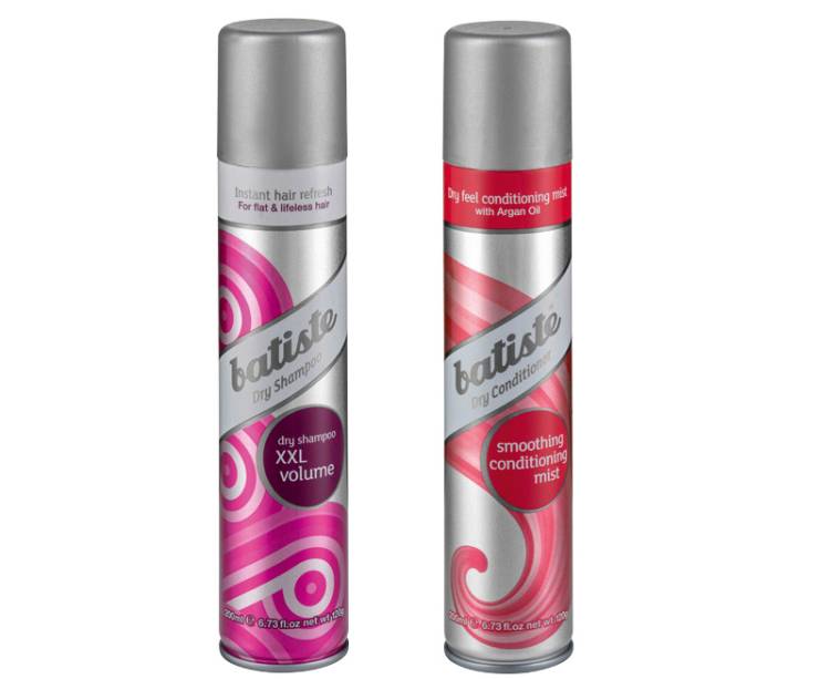 	Xampu e condicionador a seco, da Batiste. O xampu remove o excesso de oleosidade da raiz dos cabelos e modela sem a necessidade de escova. O condicionador adiciona brilho ao penteado. Preço sugerido: 35 reais cada unidade
