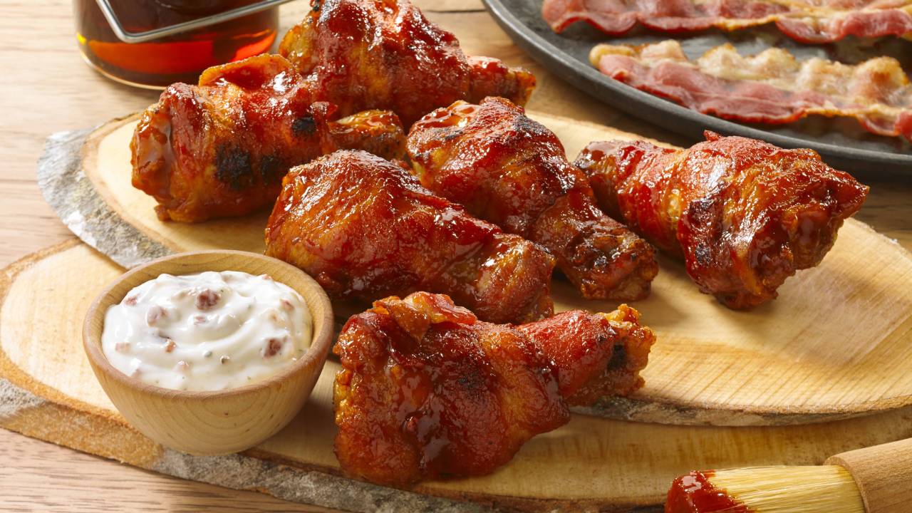 Bacon wrapped wings