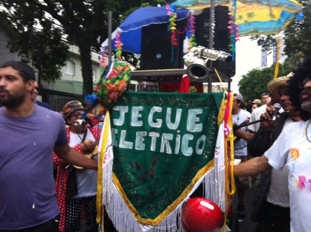 O estandarte do bloco de Carnaval Jegue Elétrico