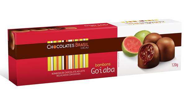 Caixa de bombons de chocolate ao leite recheados de goiabada