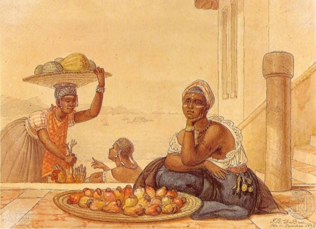 Obra de 1827: Negra tatuada vendendo caju.