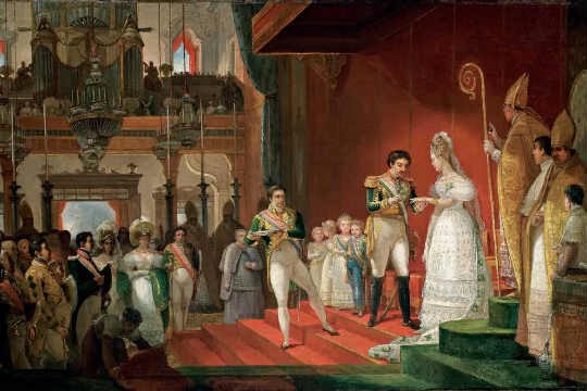 Casamento de dom Pedro I e dona Amélia, pintado em 1829 pelo francês Jean-Baptiste Debret: o acervo será exibido em público pela primeira vez