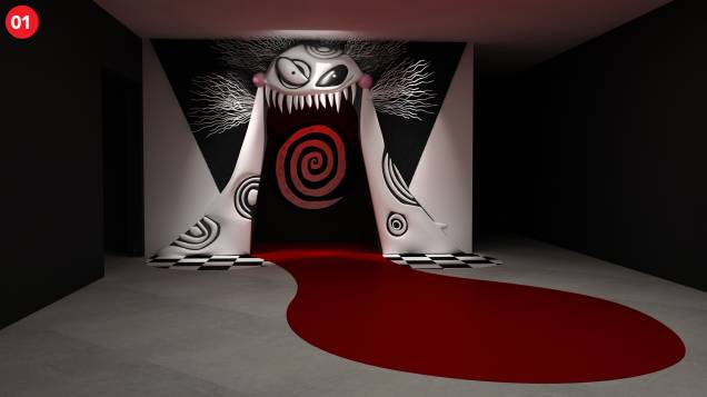 Entrada da exposição: visitantes são engolidos e levados a uma imersão na criatividade de Tim Burton
