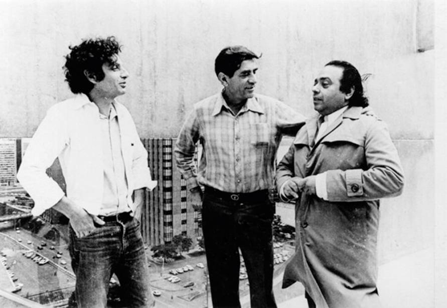 Cosme com os cineastas Rogério Sganzerla e Fernando Coni Campos: altos papos