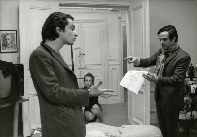 	O ator Jean Pierre Léaud e Truffaut no set de filmagem de Domicílio Conjugal (1970)