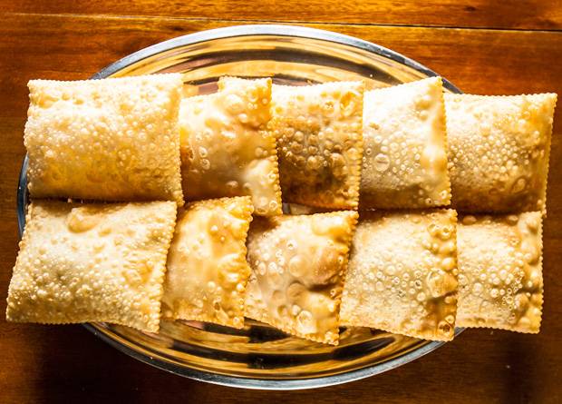 Pastéis de palmito, carne, carne-seca e camarão Pastéis de palmito, carne, carne-seca e camarão