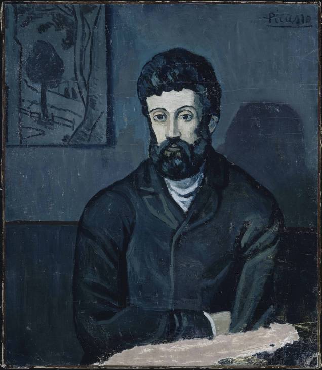 "retrato de Homem" foi feito durante a fase azul, na qual o tom era usado por Picasso em todos os seus quadros