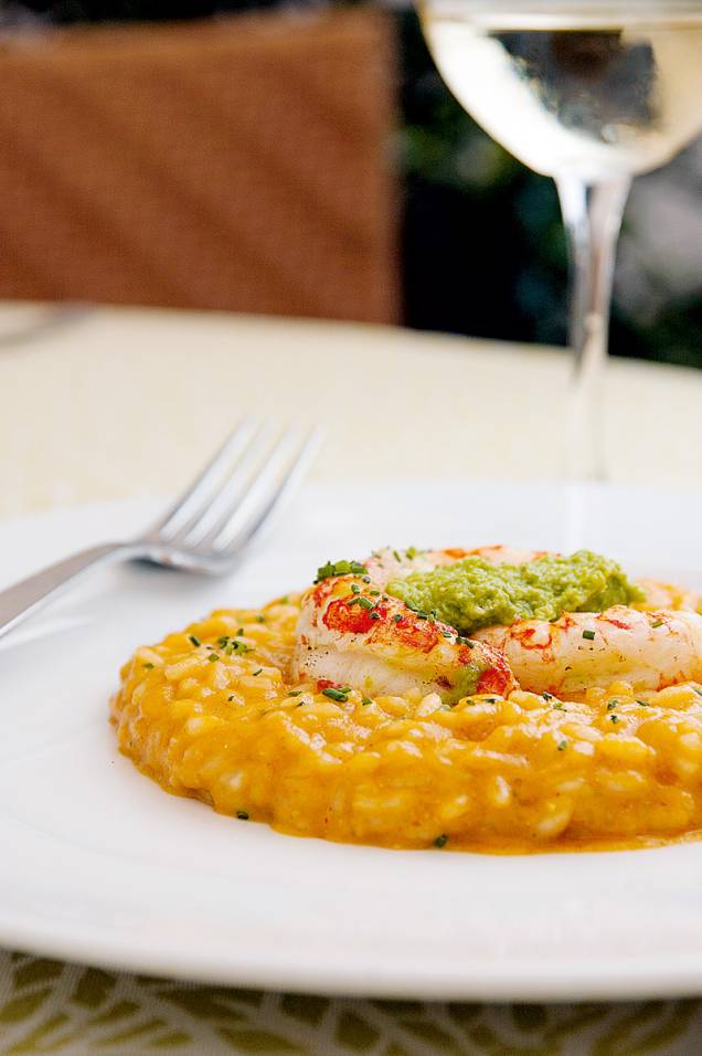 Risoto de lagostim com purê de ervilha: uma das opções de segunda a sexta Risoto de lagostim com purê de ervilha: uma das opções de segunda a sexta