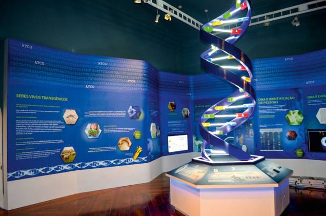 Sala DNA: escultura com iluminação fluorescente