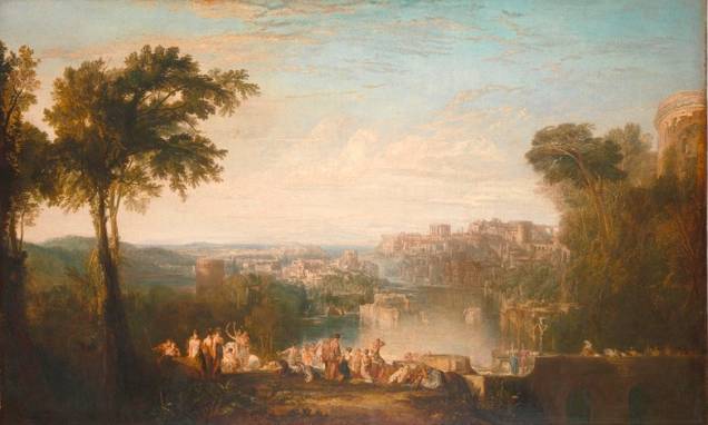 William Turner, um dos maiores paisagistas da Inglaterra, cria um cenário clássico para a pintura “Dido e Eneias”