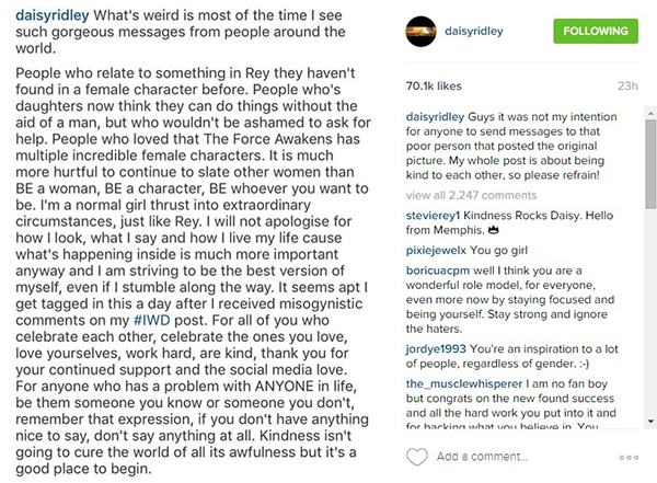 Atriz de “Star Wars: O Despertar da Força” publica desabafo inspirador após receber críticas sobre seu corpo