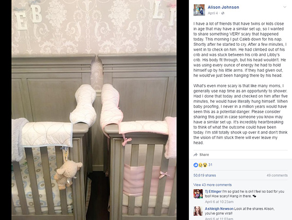 Mãe de gêmeos publica desabafo no Facebook para alertar pais sobre um perigo desconhecido dos berços