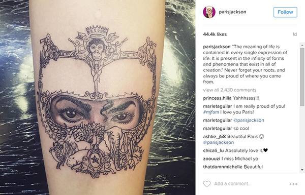 Paris Jackson faz nova tatuagem para homenagear o pai, Michael Jackson