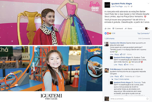 Shopping brasileiro surpreende os consumidores com uma publicação diferente no Facebook