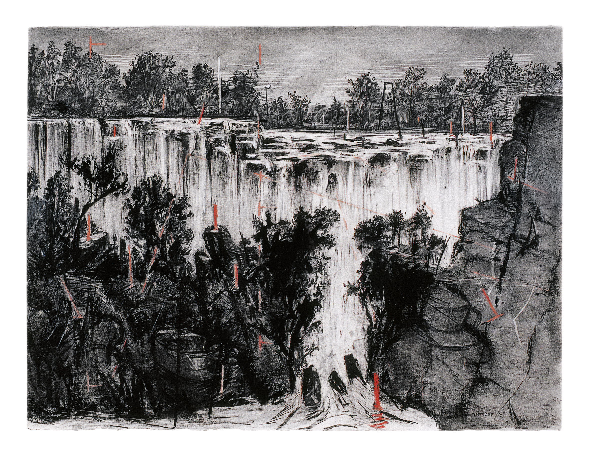 Paisagem colonial (Cachoeira olhando para cima), 1996, carvão e pastel sobrepapel. 135,9 x 175,5 cm, William Kentridge