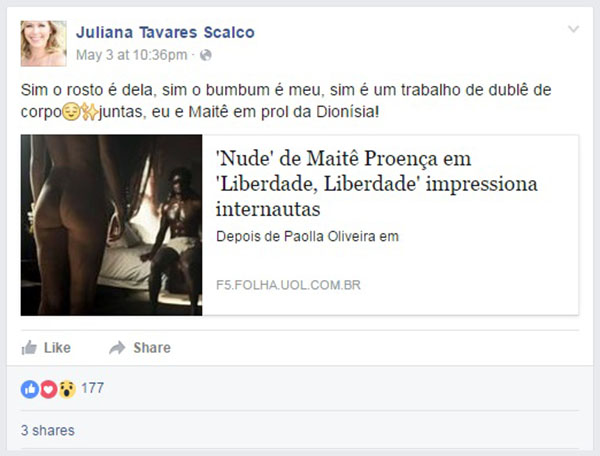 Maitê Proença fala sobre cena de “Liberdade, Liberdade” e diz não gostar de atitude de dublê de corpo