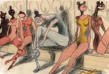 "Museu da Arte Inútil: bailarinas do Master Ballet Mickey Mouse de Varsóvia", de 1952: uma das obras de Angeli