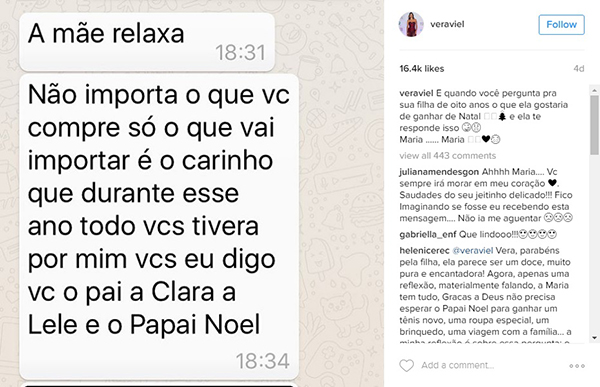 Vera Viel pergunta para a filha o que ela quer ganhar de presente neste  Natal e resposta da menina emociona fãs | VEJA SÃO PAULO