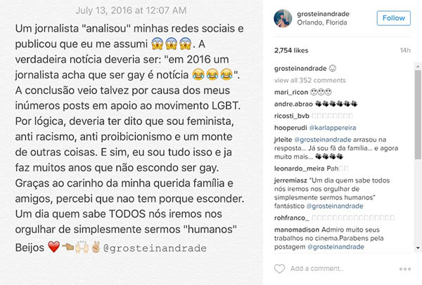 Fernando Grostein, irmão de Luciano Huck, publica desabafo no Instagram após notícia sobre sua orientação sexual