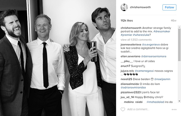 Chris Hemsworth publica foto no Dia dos Pais e registro antigo surpreende fãs e seguidores
