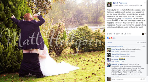 Após publicar clique inusitado de casamento, casal é criticado e provoca polêmica no Facebook