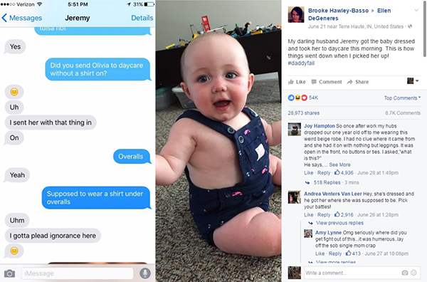 Pai faz sucesso na internet ao escolher roupinha curiosa para vestir a filha bebê no dia da creche