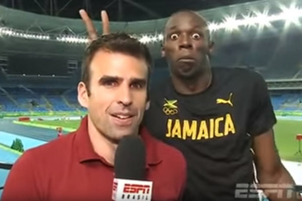Ao vivo, campeão olímpico Usain Bolt “prega peça” em repórter da ESPN durante entrevista nesta quinta (18)