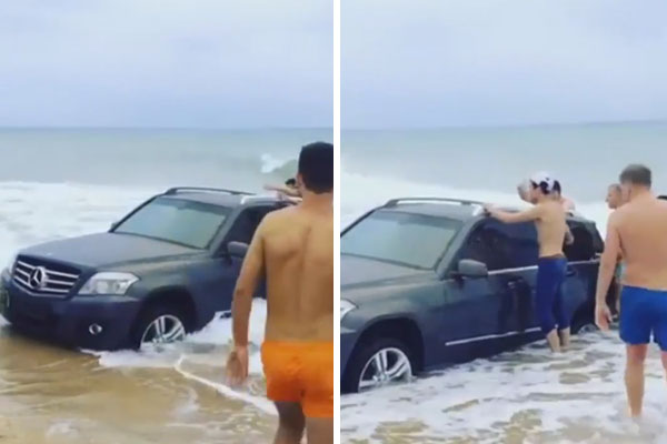 Em vídeo, motorista esquece de puxar o freio de mão e Mercedes vai parar no mar