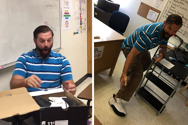 Em vídeo, aluno surpreende professor com tênis que o mestre queria desde os 12 anos de idade