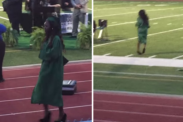 Garota usa salto alto demais para a formatura e dá vexame na frente dos colegas