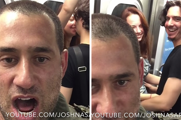 Homem encontra maneira perfeita para acabar com as carícias exageradas de casais no metrô