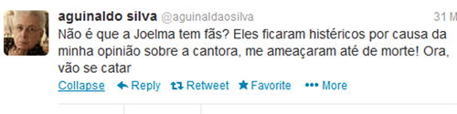Polêmica do dia: Aguinaldo Silva critica Joelma e sofre ameaça de fãs no Twitter