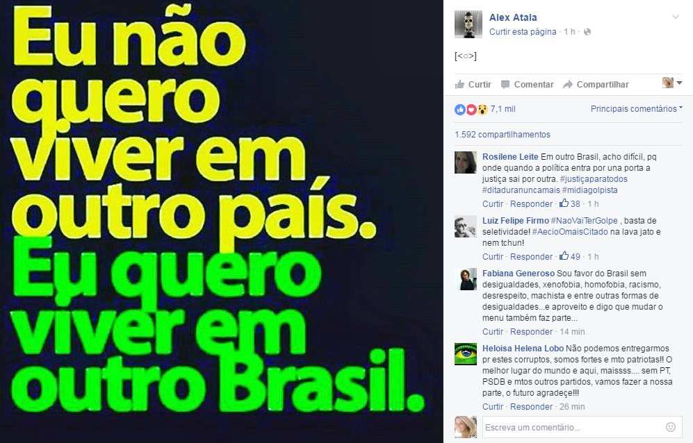 Alex Atala, chef de cozinha, protesta em seu Facebook por um Brasil melhor 