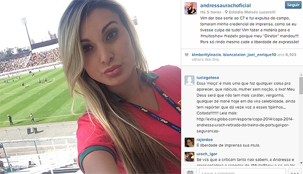Andressa Urach reclama por ter sido expulsa do treino da seleção de Portugal nas redes sociais