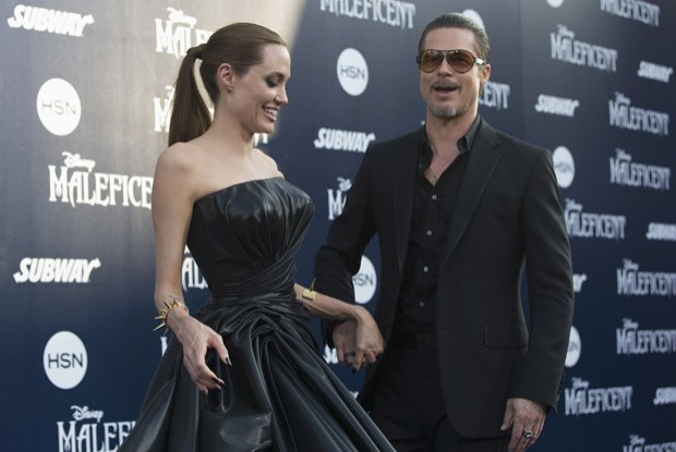 Com Brad Pitt na pré-estreia do filme Malévola, em 2014